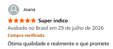 Print de avaliação de cliente na Amazon: 5 estrelas, Super indico