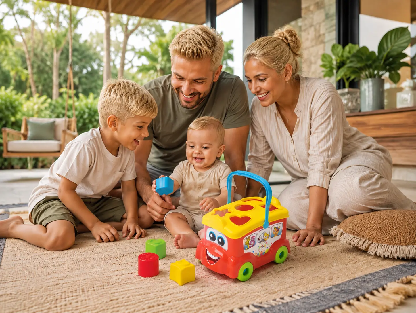 Brinquedo Baby Bus com cubos de encaixe